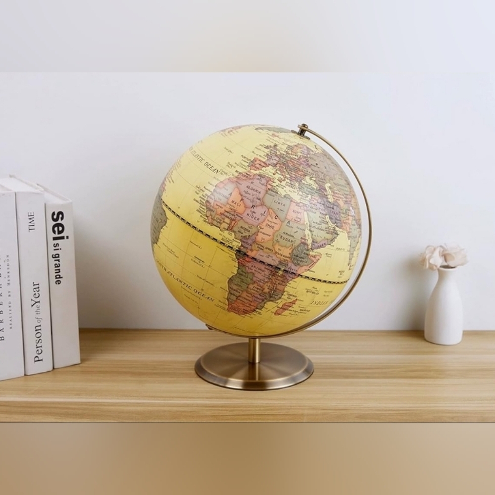 Exerz 12" World Globe - Antique Look Bronze Metal Base - Rotating Geographic Edu